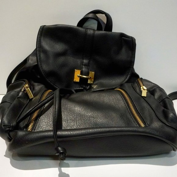 Black Faux Leather Backpack - Full Size - Perfect Condition - Picture 1 of 1